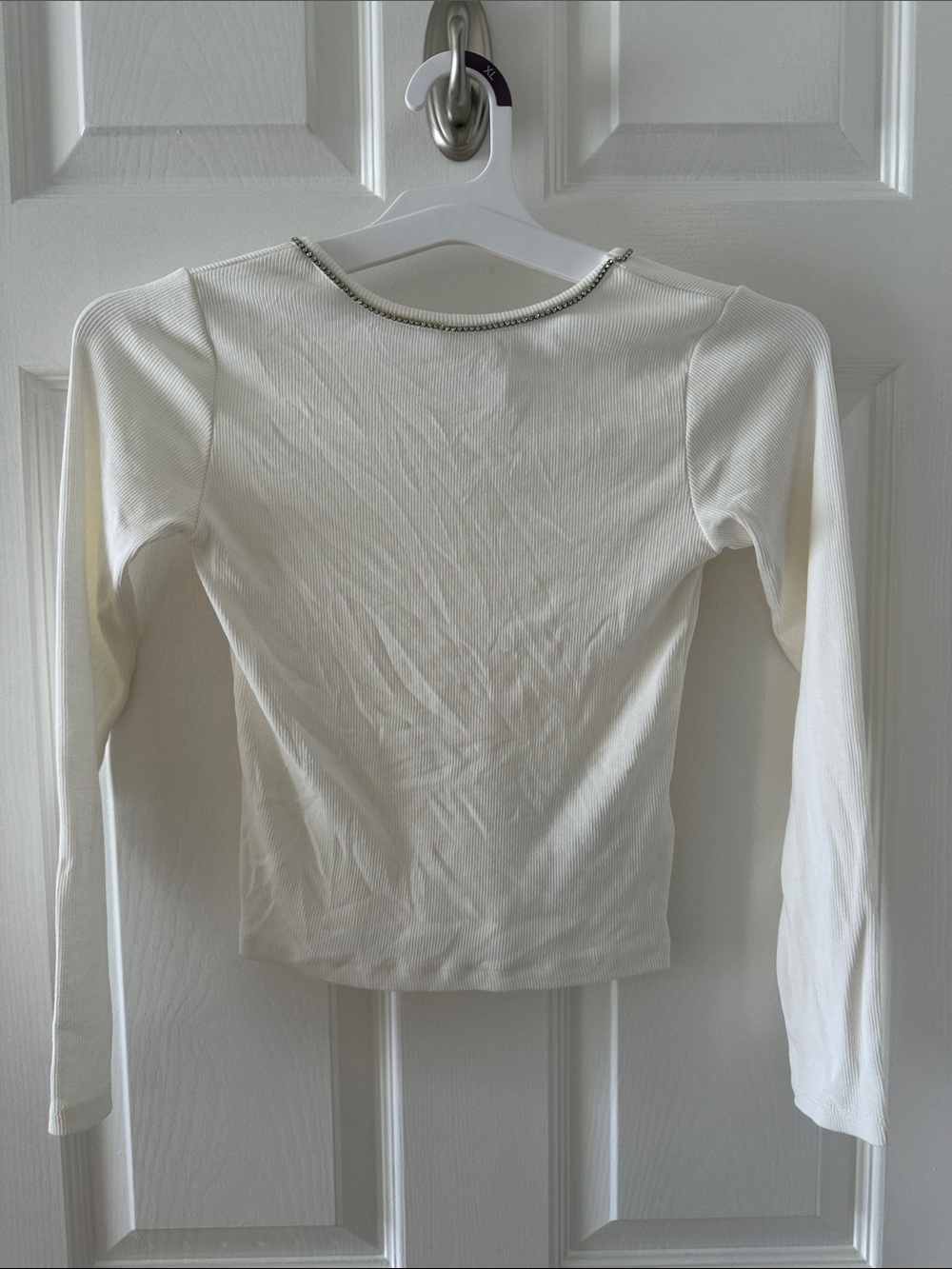 Zara Rhinestone Ribbed Cream Top SZ 9-10 - Picture 3 of 8